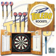 Title: University of Toledo Dart Cabinet with Darts and Board