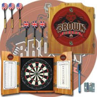 Title: Brown University Dart Cabinet with Darts and Board