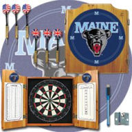 Title: University of Maine Dart Cabinet with Darts and Board