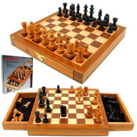 Title: Elegant Inlaid Wood Cabinet with Staunton Wood Chessmen