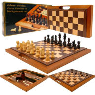 Title: Deluxe Wooden Chess, Checker & Backgammon Set