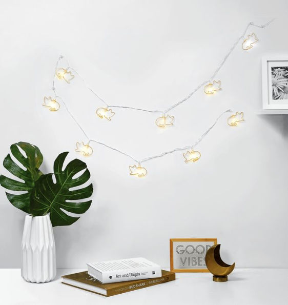 Metal Cat String Lights - Black