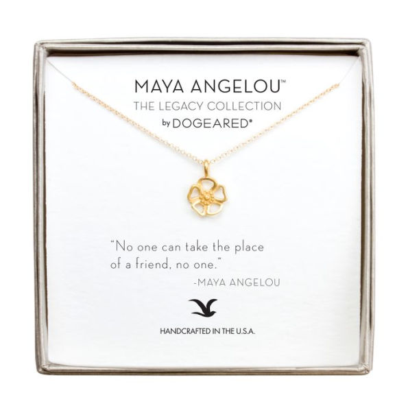 Maya Angelou ''No One Can Take the Place of a Friend'' Cutout Flower Necklace, Gold, 16''