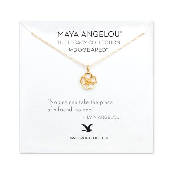 Maya Angelou ''No One Can Take the Place of a Friend'' Cutout Flower Necklace, Gold, 16''