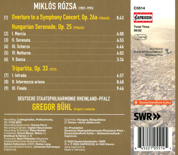 Miklós Rózsa: Overture to a Symphony Concert; Hungarian Serenade; Tripartita