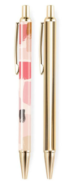 Painterly Pink Grid Pen and Mechanical Pencil Set in Pouch