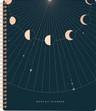 Title: Fringe Moon Phase Rays Monthly Undated Spiral Planner