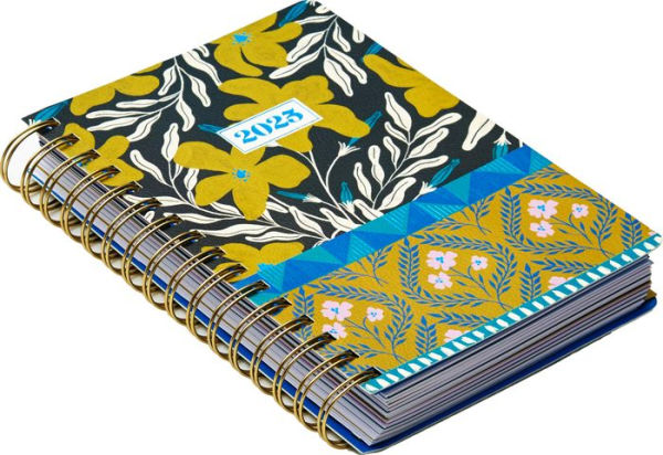 2024-2025 Paper Source Chartreuse Floral Patchwork 12-Month Daily Faux Leather Spiral Planner. July 2024- June 2025.