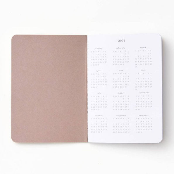 2024-2025 Paper Source Neutral Quadrants 17-Month Mini Faux Leather Saddlestich Monthly Planner