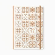 Title: 2024-2025 Paper Source Neutral Floral Tile 17-Month Faux Leather Saddlestitch Monthly Planner