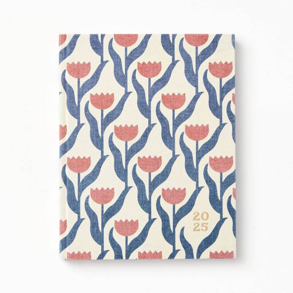 2024-2025 Paper Source Tulips 17-Month Bookcloth Wrapped Flex Cover Weekly Planner