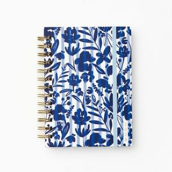 2024-2025 Paper Source Blue Striped Floral 17-Month Paper Wrapped Hardcover Spiral Petite Monthly Planner