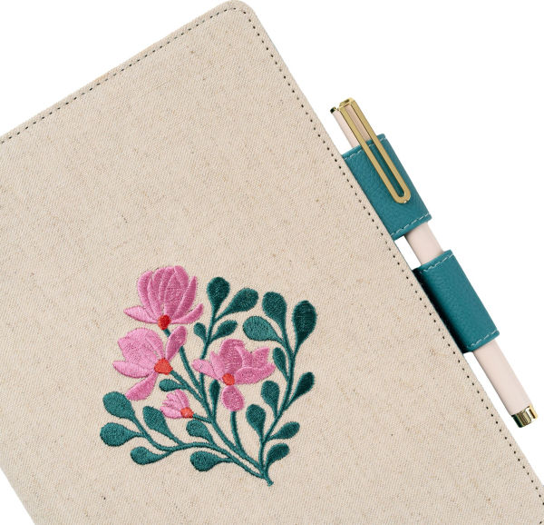 Paper Source A5 Embroidered Floral Bookcloth Journal Cover with Pen Loop Closure