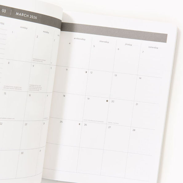 2025-2026 Paper Source B+W Minimalist Monthly Desk Planner