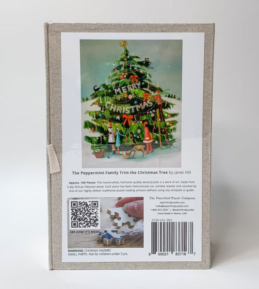 Peppermint Family Trim the Tree, Hand-Cut Wooden Jigsaw Puzzle (100 Pieces)