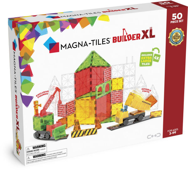 MAGNA-TILES Builder XL 50-Piece Magnetic Construction Set, The ORIGINAL Magnetic Building Brand