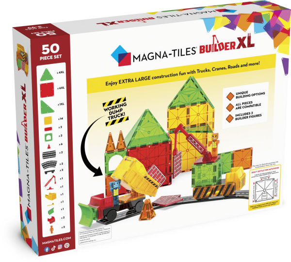 MAGNA-TILES Builder XL 50-Piece Magnetic Construction Set, The ORIGINAL Magnetic Building Brand