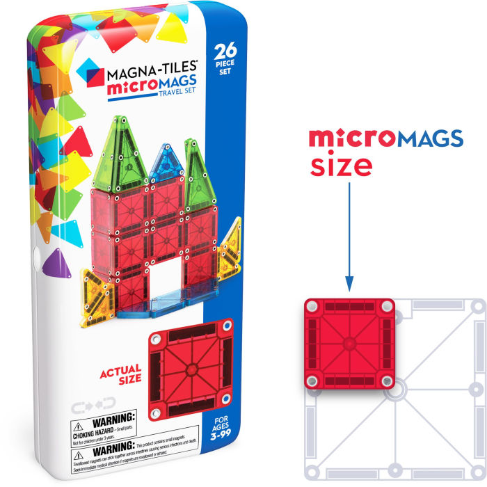 MAGNA-TILES microMAGS Travel Set, 26-Piece Magnetic Construction Set, The ORIGINAL Magnetic Building Brand