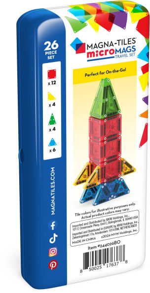 MAGNA-TILES microMAGS Travel 26-Piece Magnetic Construction Set - Bold Colors, The ORIGINAL Magnetic Building Brand