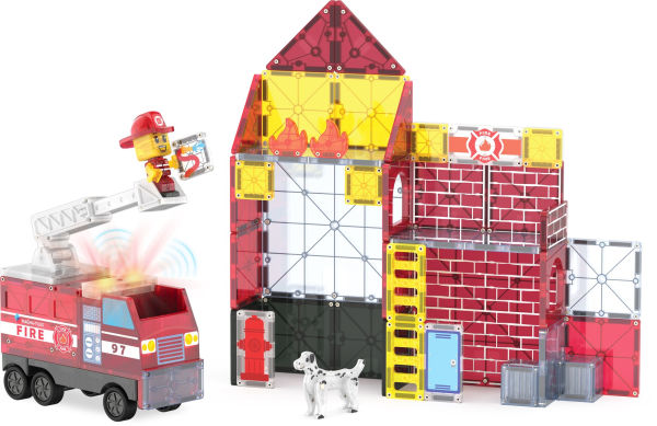 MAGNA-TILES® Fire Station 50-Piece Magnetic Construction Set, The Original Magnetic Building Brand