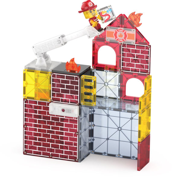 MAGNA-TILES® Fire Station 50-Piece Magnetic Construction Set, The Original Magnetic Building Brand