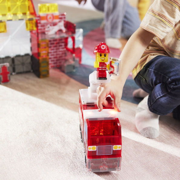 MAGNA-TILES® Fire Station 50-Piece Magnetic Construction Set, The Original Magnetic Building Brand