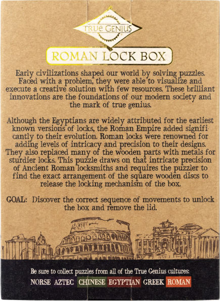 True Genius Roman Lock Box Wooden Brainteaser Puzzle