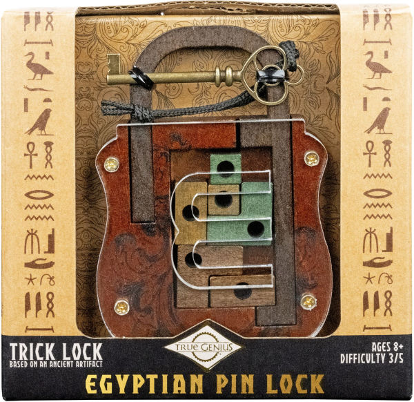 True Genius Metal - Lock & Key Egyptian Pin Lock Brainteaser Puzzle