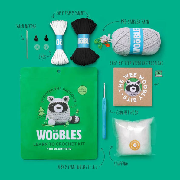 Scooter the Raccoon, The Woobles Beginner Crochet Kit