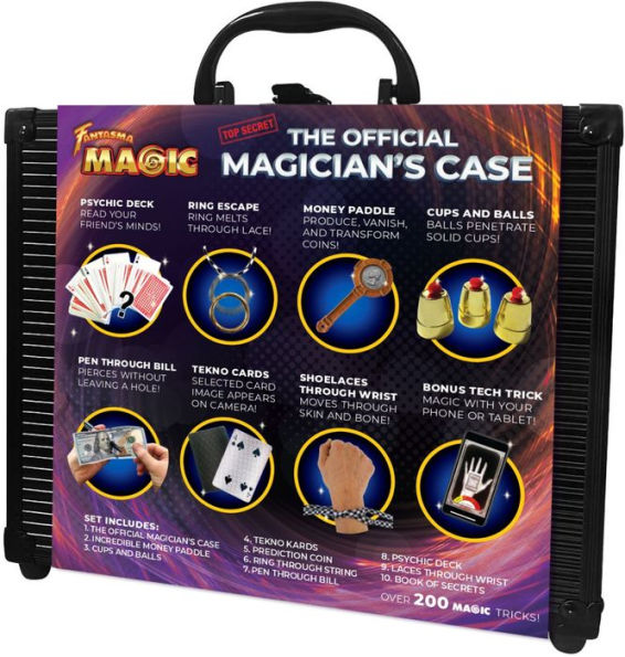 THE OFFICIAL MAGICIANS CASE Includes 200+ Tricks. With Black Carrying Case, Gold Chrome Cups, Ring on String, Pen Thru Bill & More.