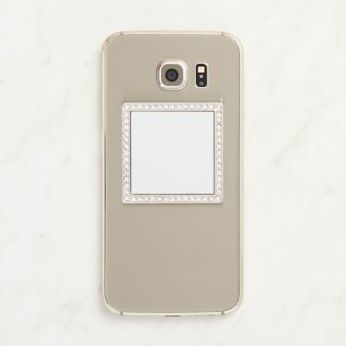 Silver Square w/crystals Phone Mirror