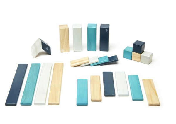 24 PieceTegu Magnetic Wooden Block Set, Blues