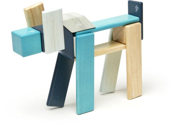 24 PieceTegu Magnetic Wooden Block Set, Blues