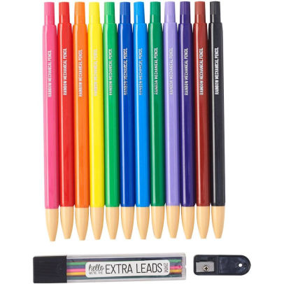 Set of 12 Rainbow Mechanical Colored Pencils w/ Refill & Sharpener ...