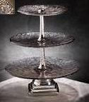 Title: JSG Oceana 703-SIL-300 3-Tiered Serving Trays with Silver Stand-Crystal Reflections