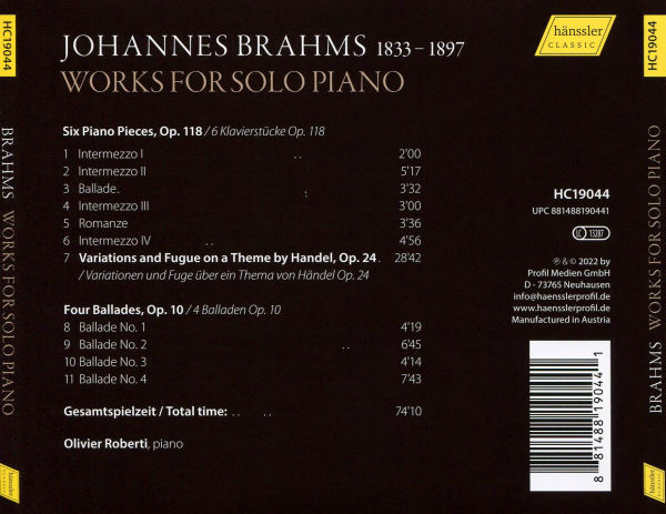 Brahms: Works For Solo Piano