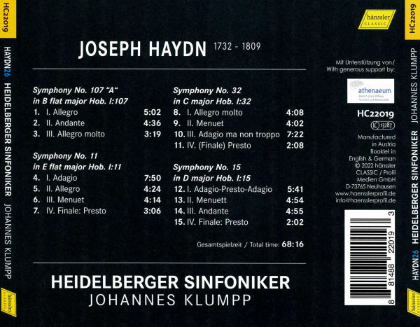 Haydn, Vol. 26: Symphonies Nos. 107, 11, 32, 15