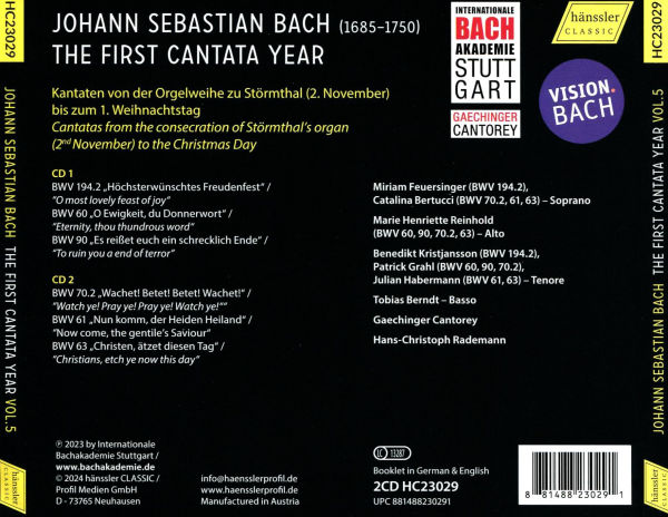 Vision Bach: The First Cantata Year, Vol. 5 - BWV 194.2, 60, 90, 70.2, 61, 63