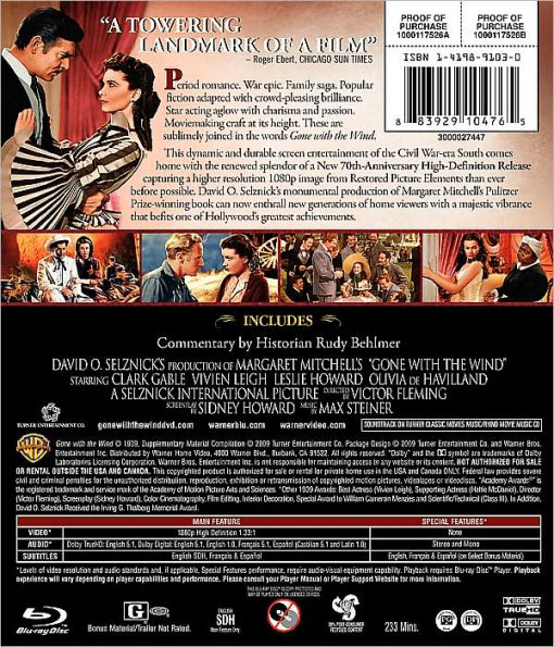 Gone with the Wind 70th Anniversary Edition Blu ray by Clark