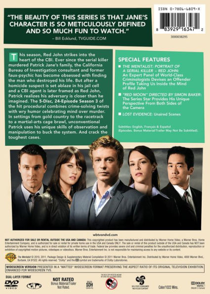 The Mentalist: The Complete Third Season [5 Discs]