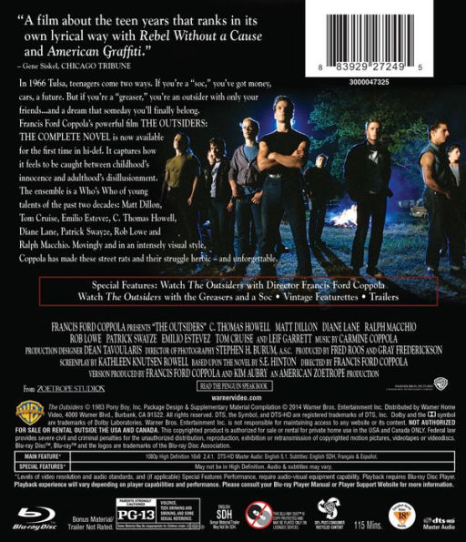 The Outsiders 30th Anniversary Complete Novel Edition Blu ray