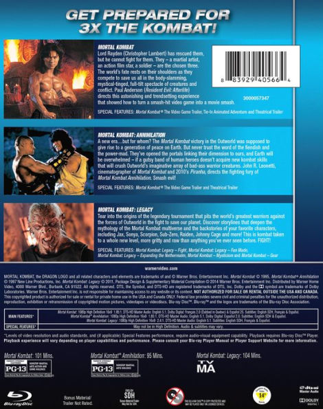 Mortal Kombat/Mortal Kombat: Annihilation/Mortal Kombat: Legacy [3 Discs] [Blu-ray]