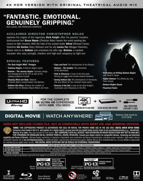 Batman Begins [4K Ultra HD Blu-ray/Blu-ray]