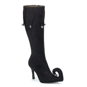 Funtasma Frolic-125 Black Microfiber Elf Boot With Jingle Bells 3.75 Inch Size 8