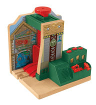 Title: Fisher-Price Thomas the Train Wooden Railway Steamworks Lift and Repair Train Set