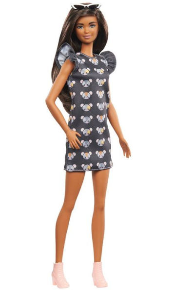 Barbie Fashionistas Doll #140 with Long Brunette Hair & Mouse-Print Dress