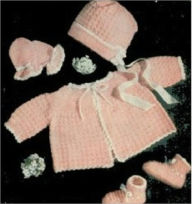 Title: Crochet a Pink and White Set for Baby Pattern - Vintage Baby Pattern to Crochet a Sacque, Mittens, Booties and a Hat, Author: Bookdrawer