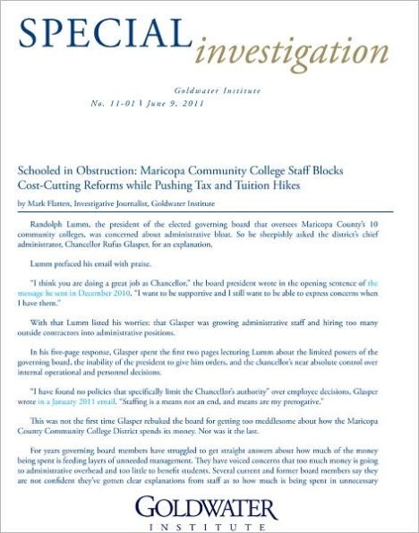 Schooled in Obstruction: Maricopa Community College Staff Blocks Cost-Cutting Reforms while Pushing Tax and Tuition Hikes