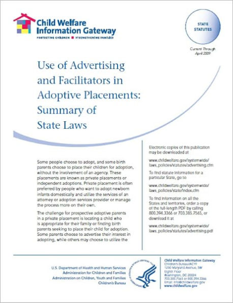 Use of Advertising and Facilitators in Adoptive Placements: Summary of State Laws