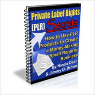 Title: PRIVATE LABEL RIGHTS (PLR) SECRETS: HOW TO USE PLR PRODUCTS TO CREATE A MONEY-MAKING SMALL REPORTS BUSINESS, Author: Jimmy D. Brown